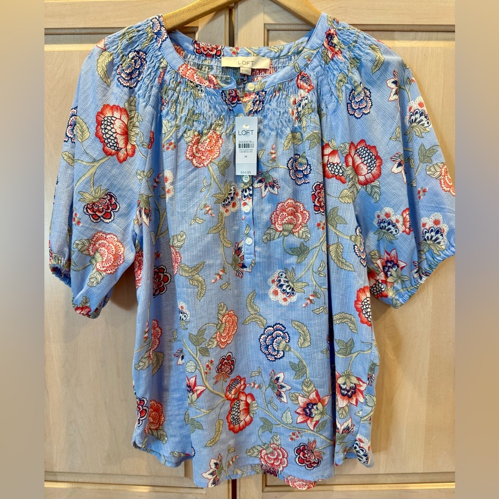 LOFT Blue and Red Floral Blouse